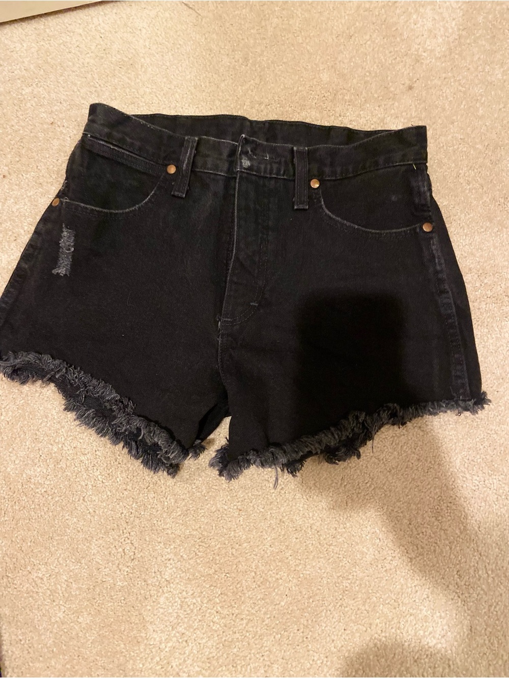 Wrangler Black Frayed Hem Denim Cutoff Shorts sz 27/4 Western, Festival,
